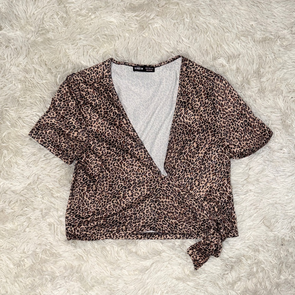 SHEIN Leopard Print Wrap Blouse